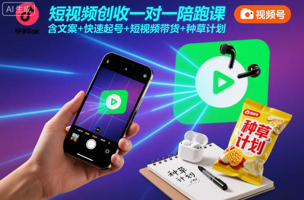 短视频创收一对一陪跑课，含文案+快速起号+短视频带货+种草计划-八百库