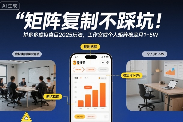矩阵复制不踩坑！拼多多虚拟类目2025玩法，工作室或者个人矩阵稳定月1-5W【揭秘】-八百库
