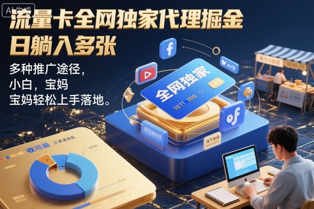 流量卡全网独家代理掘金，日躺入多张，多种推广途径，小白，宝妈轻松上手落地-八百库