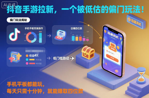 抖音手游拉新，一个被低估的偏门玩法！手机平板都能玩，每天只需十分钟，就能賺取四位数【揭秘】-八百库