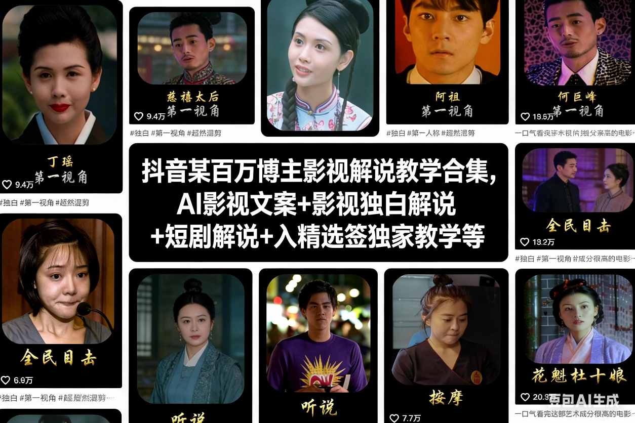 抖音某百万博主影视解说教学合集，AI影视文案+影视独白解说+短剧解说+入精选签独家教学等-八百库