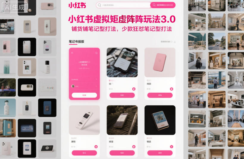 小红书虚拟矩阵玩法3.0,铺货铺笔记型打法,少款狂怼笔记型打法-八百库