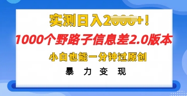 2025抖音1000个野路子信息差最新玩法,一分钟过原创,暴力变现月入几k-八百库