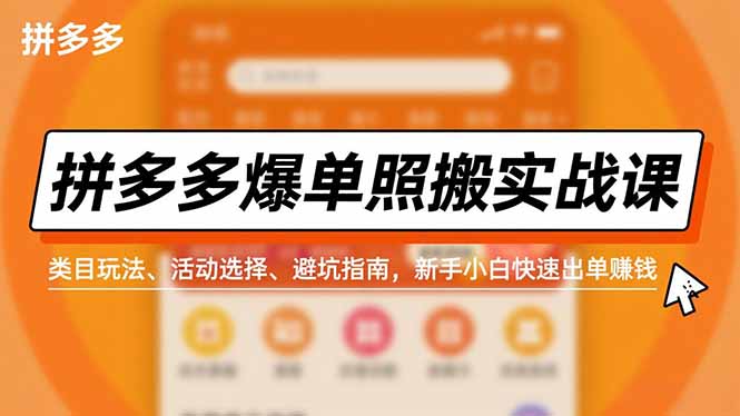 拼多多爆单照搬实战课,类目玩法、活动选择、避坑指南,新手小白快速出单赚钱-八百库