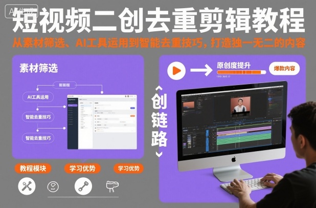 短视频二创去重剪辑教程，从素材筛选、AI工具运用到智能去重技巧，打造独一无二的内容-八百库