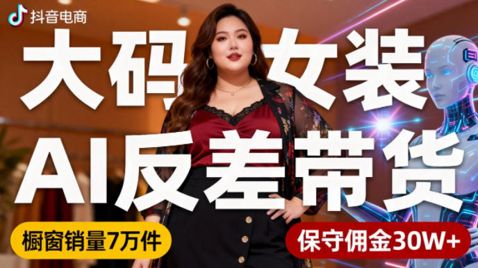 抖音小众赛道,大码女装AI反差带货,不用直播,每天6条作品,橱窗卖7万件,保守佣金30W+ 抖音小众赛道,大码女装AI反差带货,不用直播,每天6条作品,橱窗卖7万件,保守佣金30W+
