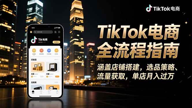 （16524期）TikTok电商全流程指南，涵盖店铺搭建、选品策略、流量获取，单店月入过万-八百库