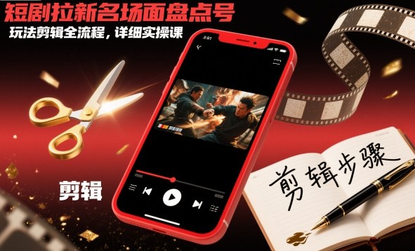 短剧拉新名场面盘点号玩法剪辑全流程，详细实操课-八百库
