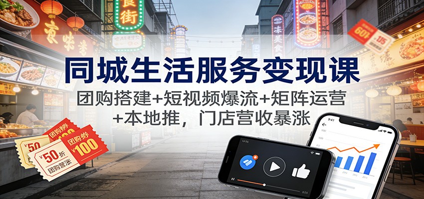 同城生活服务变现课:团购搭建+短视频爆流+矩阵运营+本地推,门店营收暴涨-八百库