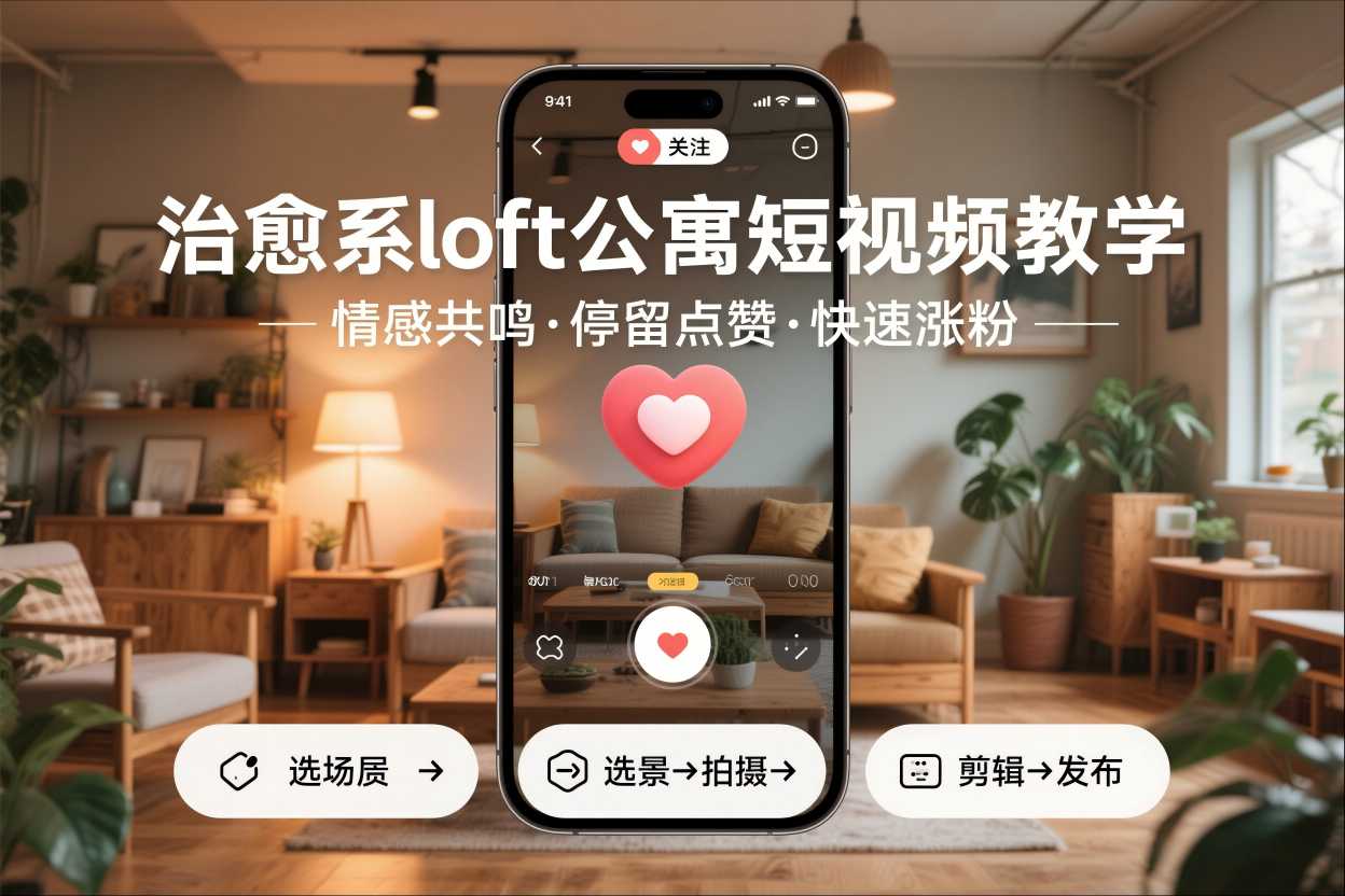 治愈系loft公寓短视频制作教学，情感共鸣引停留点赞关注，快速起号涨粉-八百库