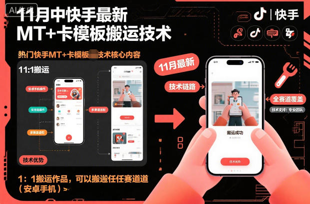 11月中快手最新MT+卡模板搬运技术,1:1搬运作品,可以搬运任何赛道(安卓手机)-八百库