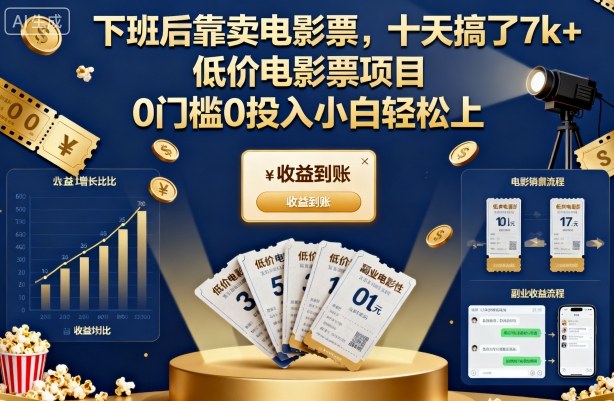 下班后靠卖电影票，十天搞了7k+，低价电影票项目，0门槛0投入小白轻松上手【揭秘】-八百库