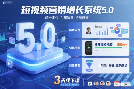 短视频营销增长系统5.0,精准定位-引爆流量-持续获客,3天线下课(音频+图片)-八百库