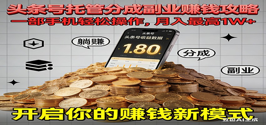 全程托管今日头条，一部手机就可以开干，最高躺赚1W+-八百库