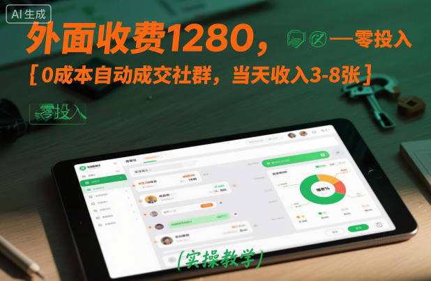 外面收费1280，0成本自动成交社群，当天收入3-8张【实操教学】-八百库