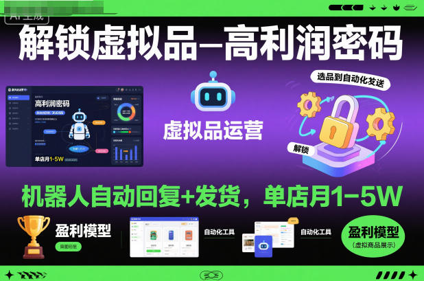 解锁虚拟品高利润密码:机器人自动回复+发货,单店月1-5W【揭秘】-八百库