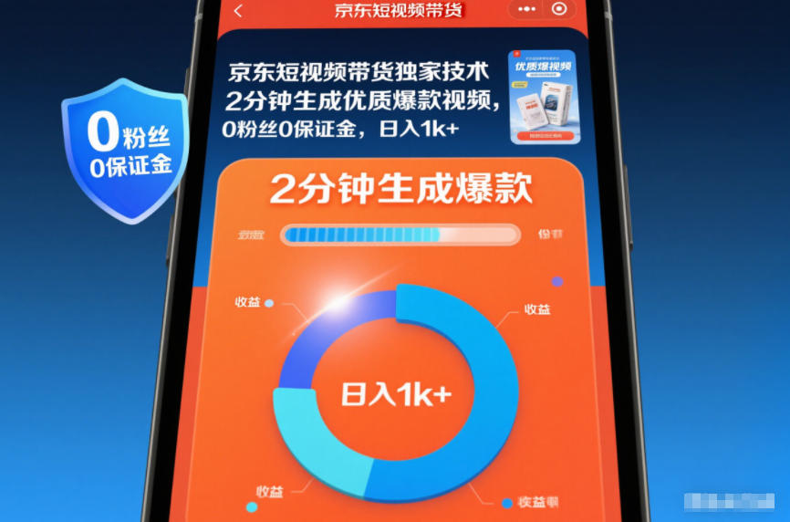 京东短视频带货独家技术,2分钟生成一条优质爆款视频,0粉丝0保证金,日入1k+【揭秘】-八百库