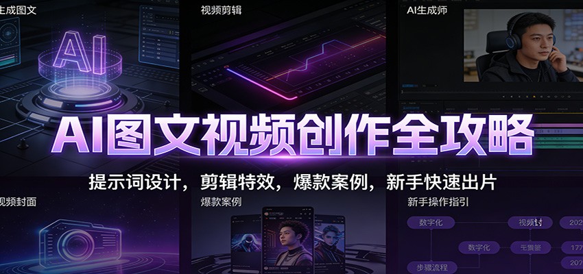 AI图文视频创作全攻略：提示词设计，剪辑特效，爆款案例，新手快速出片-八百库