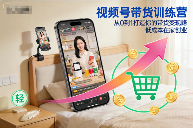 视频号带货训练营，从0到1打造你的带货变现路，低成本在家创业-八百库