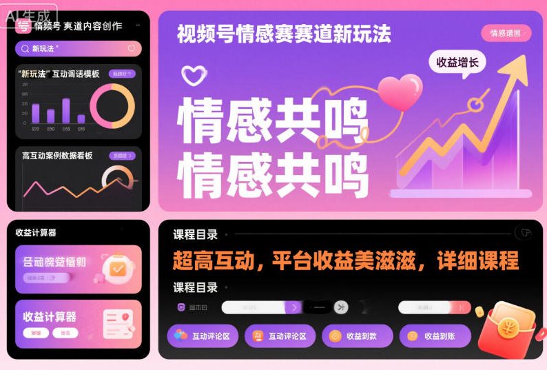 视频号情感赛道新玩法,超高互动,平台收益美滋滋,详细课程-八百库