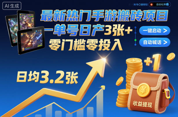 最新热门手游搬砖项目,一键自动化挂G,单号日产3张+,零门槛零投入【揭秘】-八百库