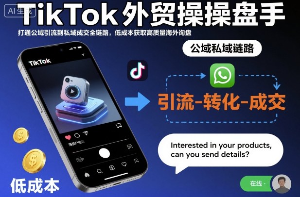 TikTok外贸操盘手，打通公域引流到私域成交全链路，低成本获取高质量海外询盘-八百库