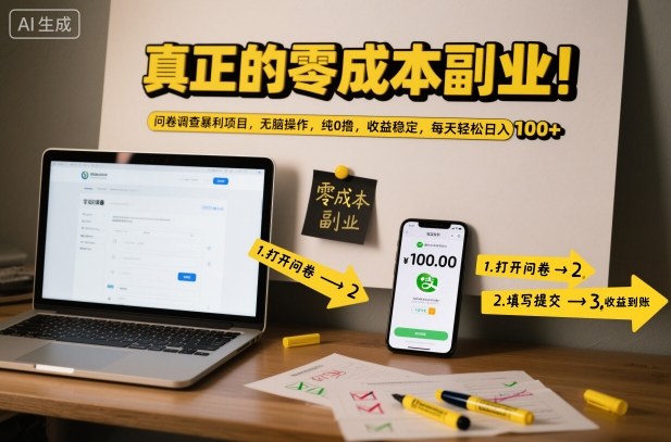 真正的零成本副业！问卷调查暴利项目，无脑操作，纯0撸，收益稳定，每天轻松日入100+【揭秘】-八百库