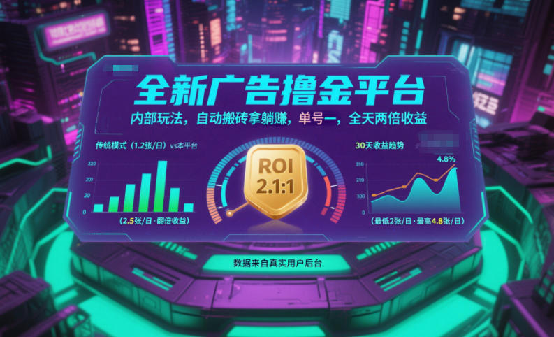 全新广告撸金平台，内部玩法，自动搬砖拿躺賺，单号一天保底2张+，全天两倍收益【揭秘】-八百库