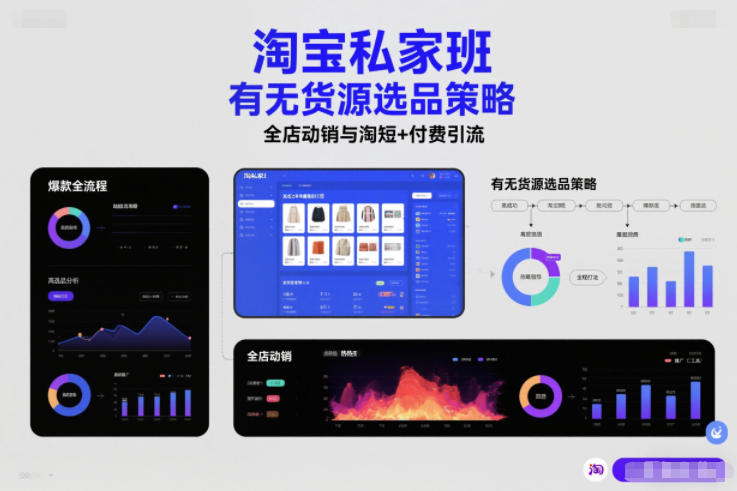 淘宝私家班，有无货源选品策略，高成功率爆款全流程打法，全店动销与淘短+付费引流-八百库