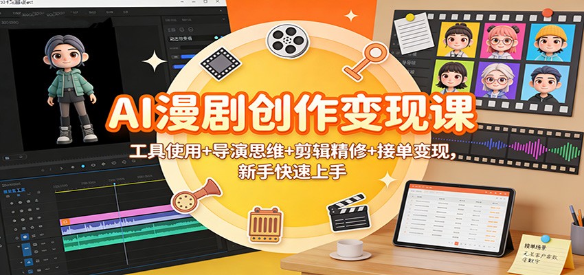 AI漫剧创作变现课：工具使用+导演思维+剪辑精修+接单变现，新手快速上手-八百库