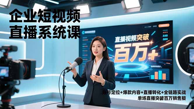 企业短视频直播系统课，账号定位+爆款内容+直播转化+全链路实战，单场直播突破百万销售额-八百库