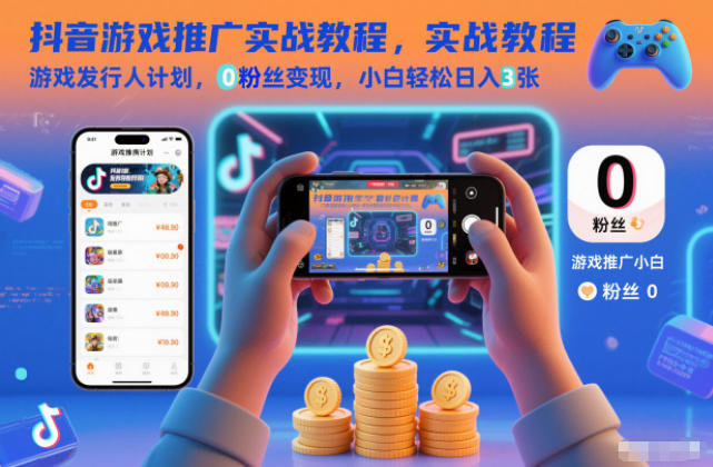 抖音游戏推广实战教程,游戏发行人计划,0粉丝变现,小白轻松日入3张-八百库