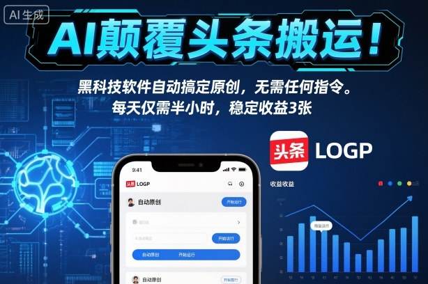 AI颠覆头条搬运!黑科技软件自动搞定原创,无需任何指令。每天仅需半小时,稳定收益3张【揭秘】-八百库