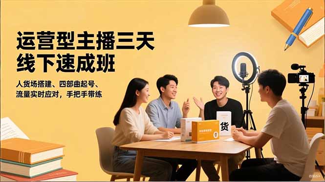 运营型主播三天线下班，人货场搭建,四部曲起号,流量实时应对，手把手带练-八百库