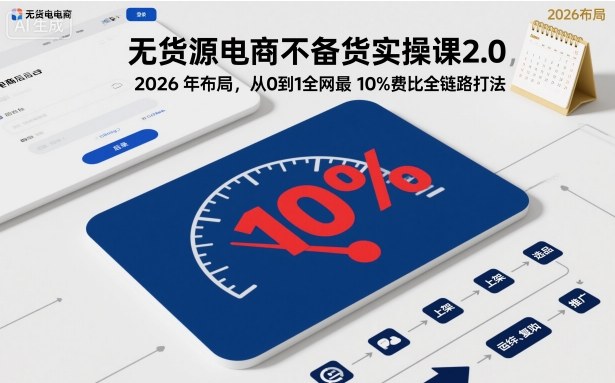 无货源电商不备货实操课2.0,2026年布局,从0到1全网最低10%费比全链路打法【更新中】-八百库