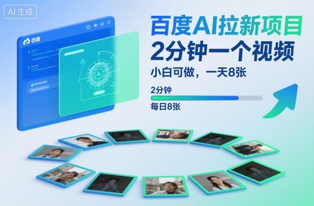 百度AI拉新项目，2分钟一个视频，小白可做，一天8张【附案例+保姆级教程】-八百库