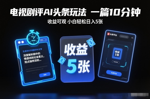电视剧评AI头条玩法，一篇10分钟，收益可观，小白轻松日入5张+【独家】-八百库