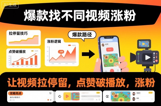 爆款找不同视频涨粉,让视频拉停留,实现点赞,破播放,涨粉-八百库