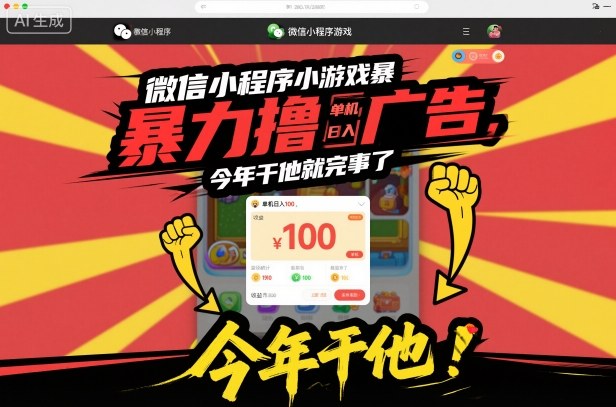 微信小程序小游戏暴力撸广告,单机日入100,今年干他就完事了-八百库