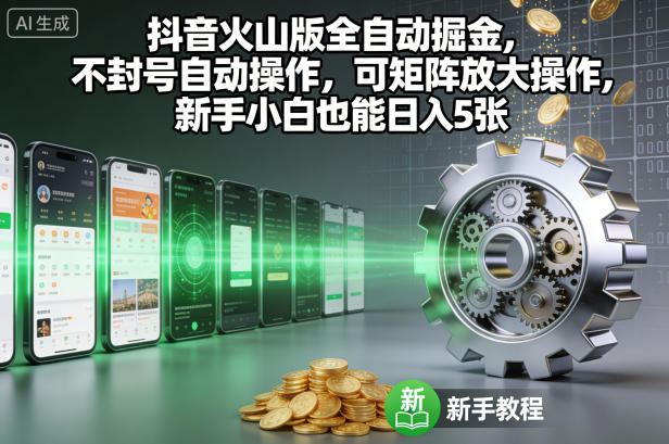 抖音火山版全自动掘金，不封号自动操作，可矩阵放大操作，新手小白也能日入5张【揭秘】-八百库