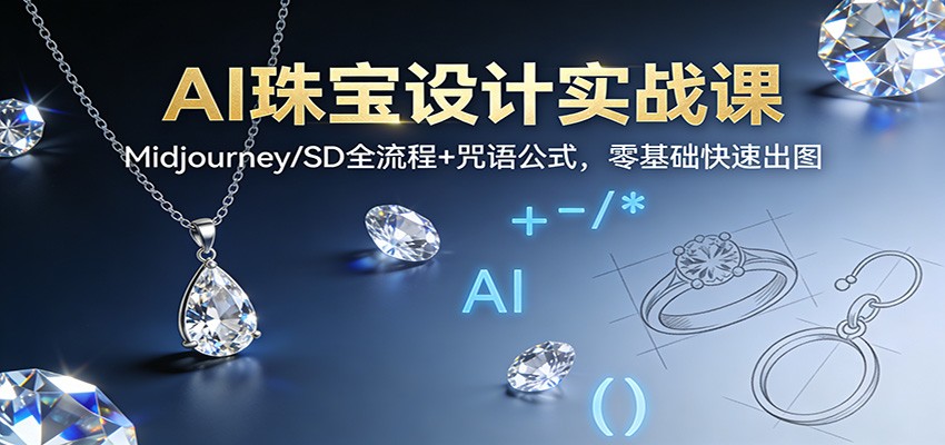 AI珠宝设计实战课：Midjourney/SD全流程+咒语公式，零基础快速出图-八百库