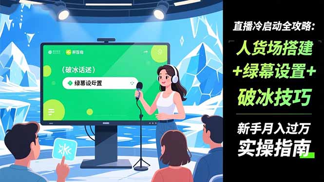 直播冷启动全攻略:人货场搭建+绿幕设置+破冰技巧，新手月入过万实操指南-八百库